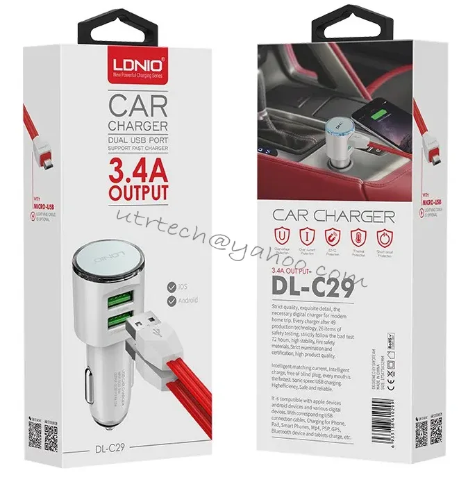 LDNIO DL-C29 3.4A Car Charger- 2 USB Ports