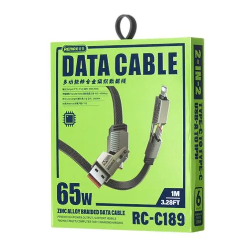 Remax RC-C189 2-in-1 USB-C to USB-C 1m Data Cable 65W