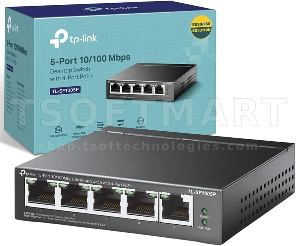 TP-LINK TL-SF1005P 5-Port 10/100Mbps Desktop Switch with 4-Port PoE+