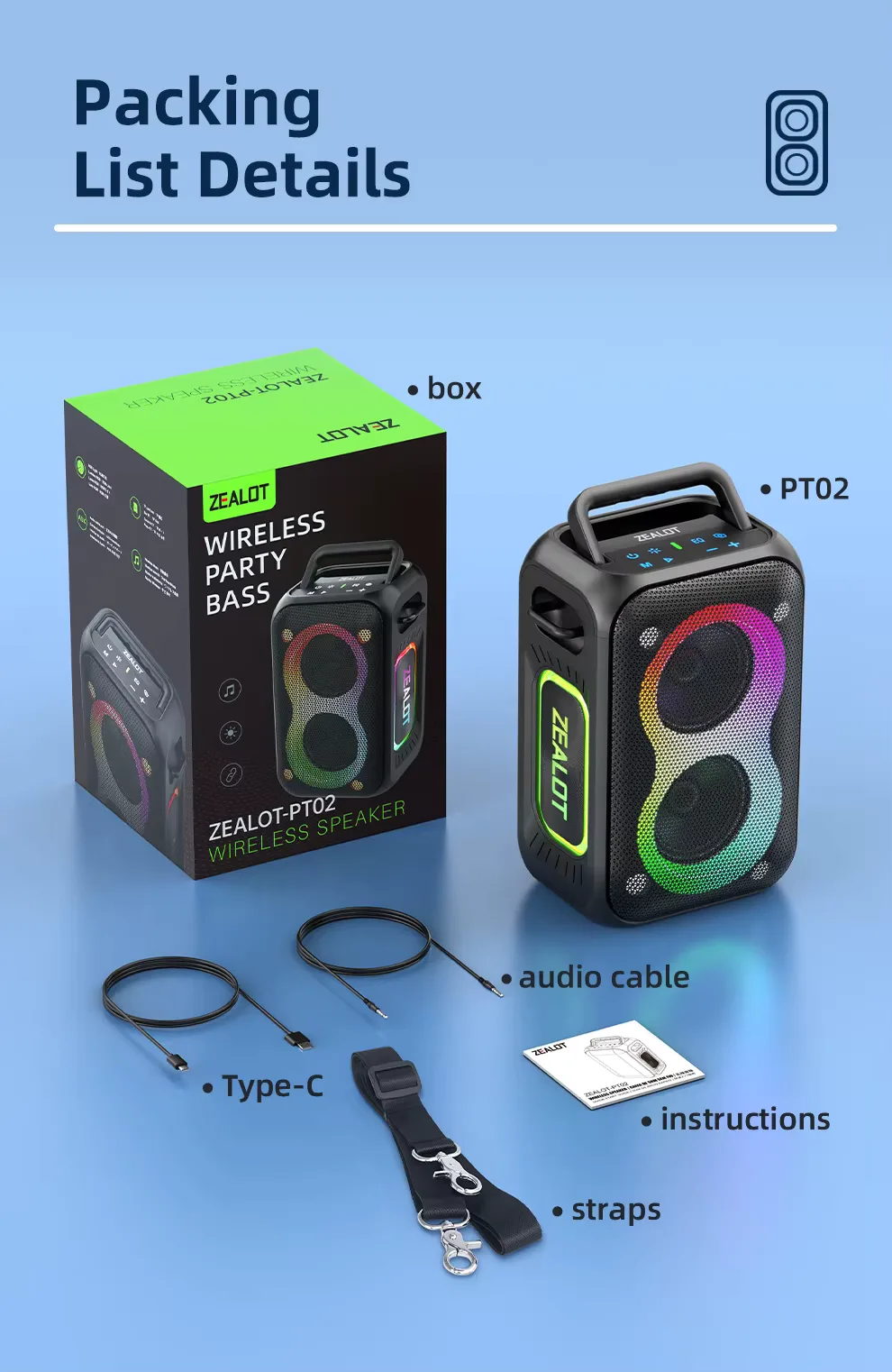 Zealot PT02 60W Outdoor Bluetooth Speaker