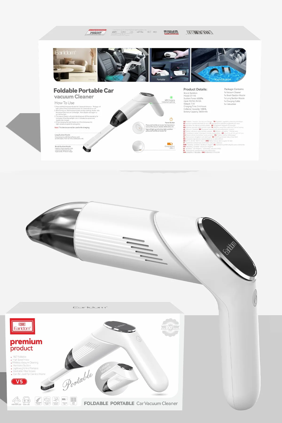 Earldom Et-V5 Foldable Portable Car Vacuum Cleaner