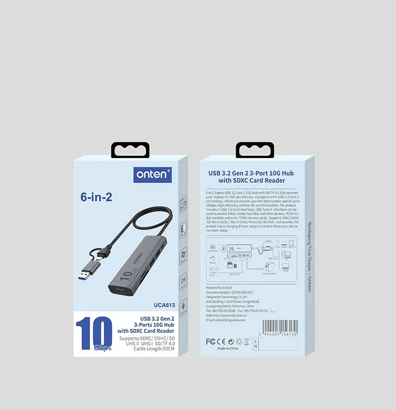 Onten OTN-UCA613+ 6 in 2 USB 3 Ports Hub 10gbps