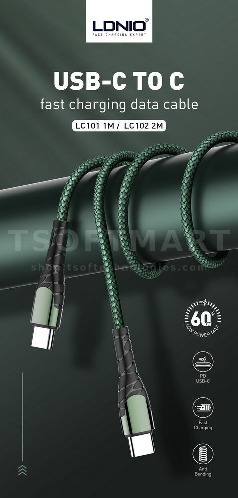 Ldnio Lc102 65W Usb-C to Usb-C Fast Charging Data Cable