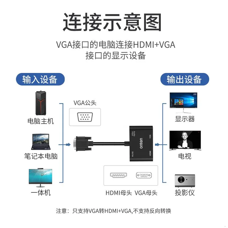 Onten Otn-5138HV VGA to HDMI + VGA Adapter with Audio