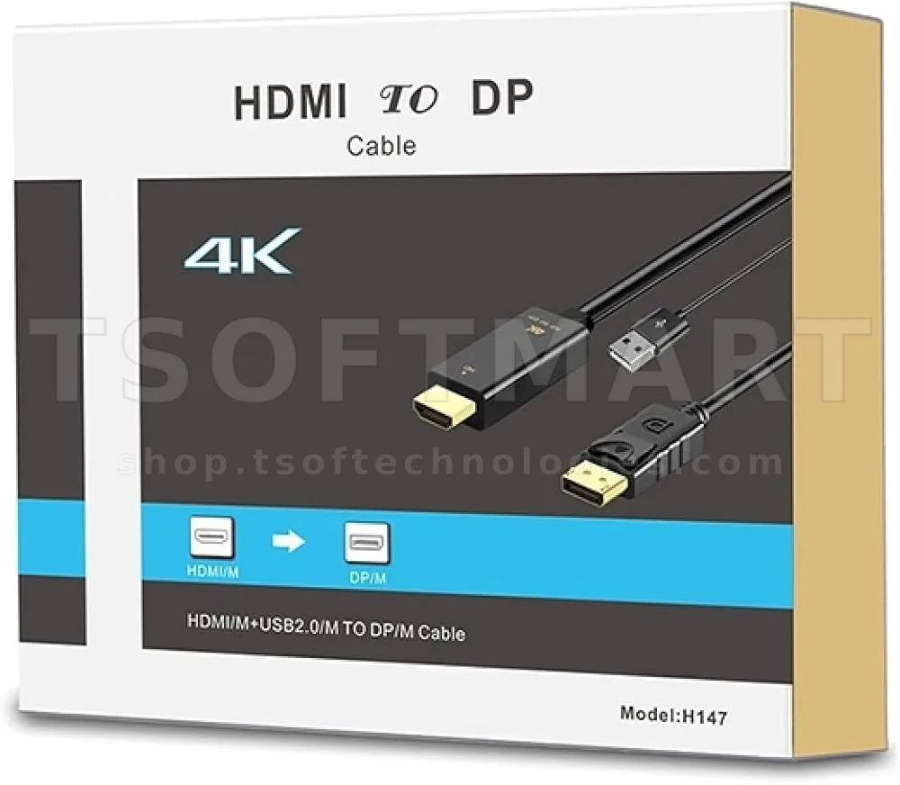 Hdmi To Display Port/Usb 4K Male Cable H147