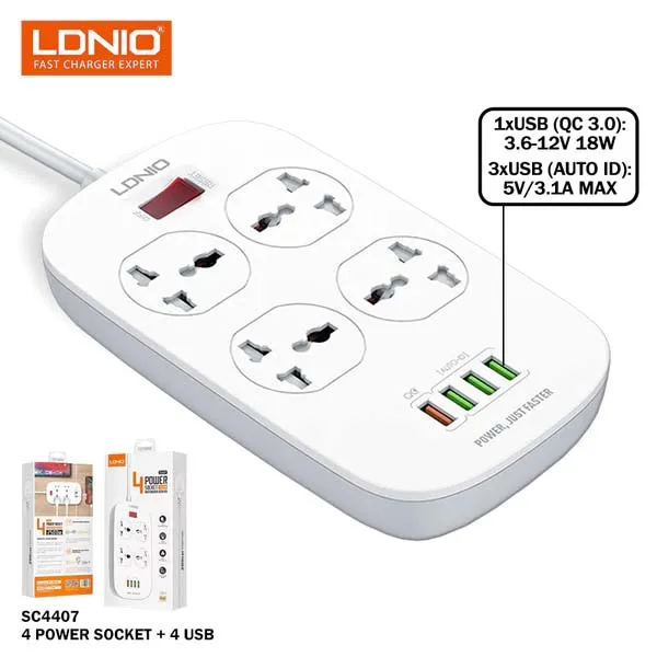 Ldnio SC4407 4Usb/4Socket Extension Short