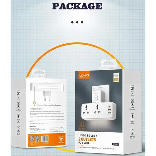 Ldnio SC2311 2 SOCKET/2Usb/Type-C Outlet