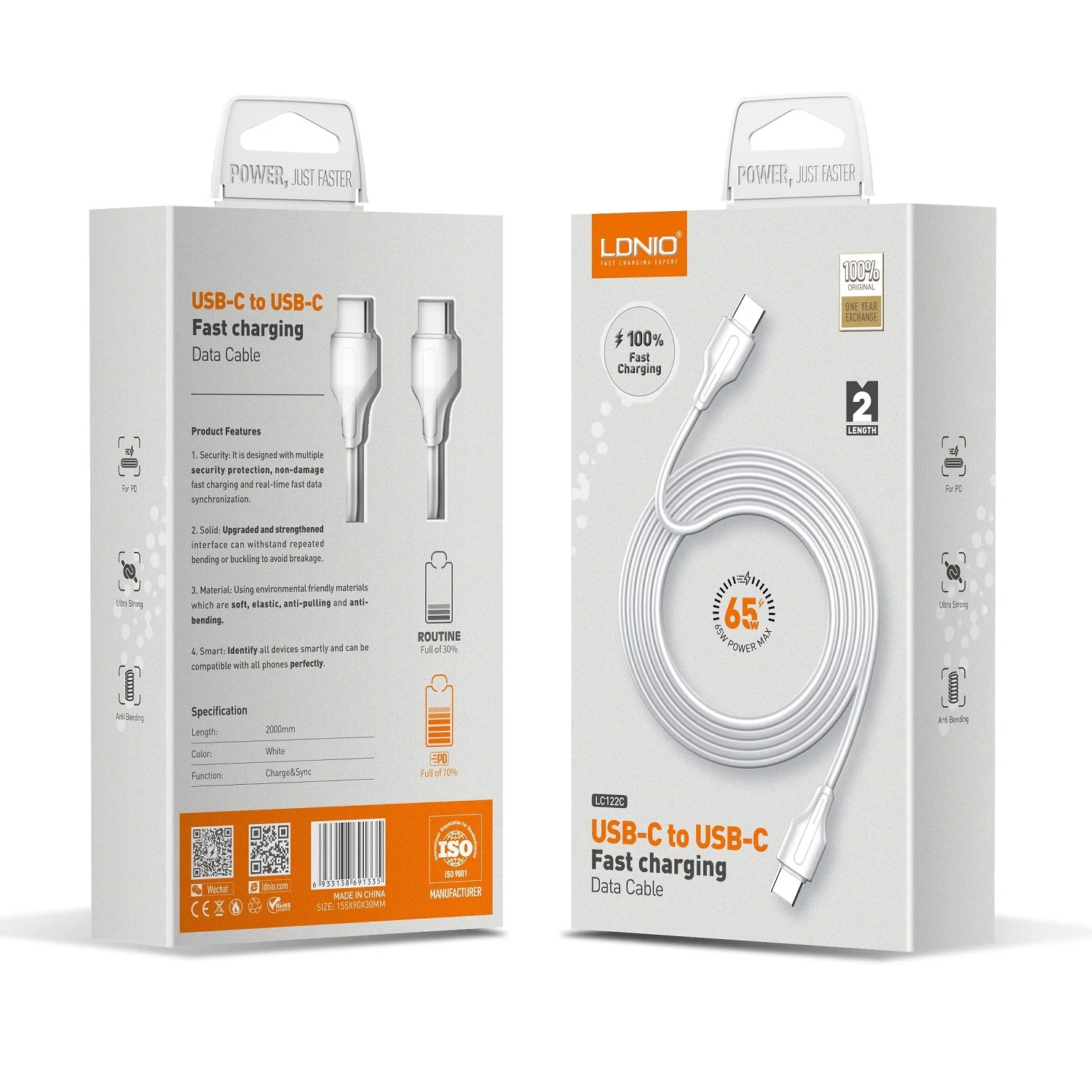 Ldnio 2M LC122C 65W USB C to USB C Data Cable